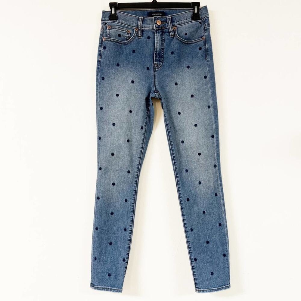 J. CREW Jeans Womens Size 27 Blue Toothpick  9” High Rise Polka Dot Design
